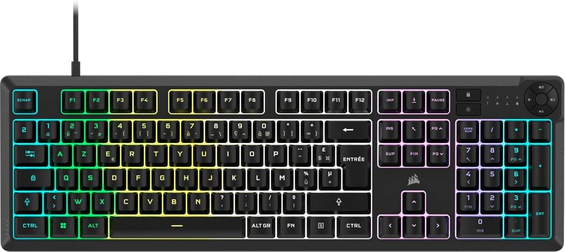 Corsair K55 Core RGB Clavier de Jeu Filaire à Membrane (AZERTY FR) – Noir | Commutateurs Réactifs, Résistance Aux éclaboussures, Ten-Zone RGB, Touches Multimédia, Compatible iCUE, PC, Mac