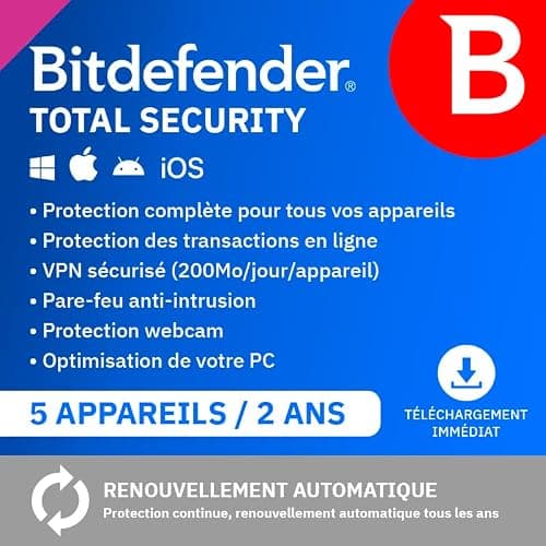 Bitdefender Total Security 2024 | 5 appareils | 2 Ans | PC/Mac/Smartphone | Code d’activation par email