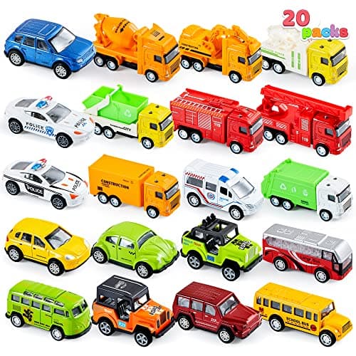 JOYIN 20 Pièces à Tirer en Métal moulé sous Pression Jouet Modèle de Voiture Ensemble de Véhicule pour Les Tout-Petits, Filles et Garçons Enfants Jeu de Voiture Ensemble