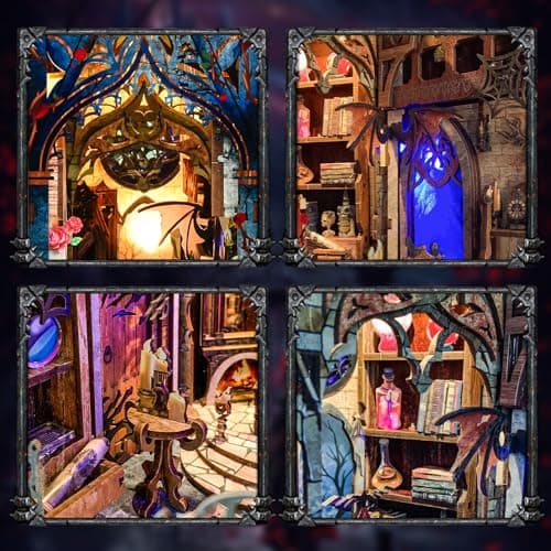 Ulikey Book Nook Kit, DIY Maison Miniature a Construire Maison de Poupee en Bois avec Lumière LED, Puzzle en Bois 3D Maquette de Booknook Miniatures Nook pour Construction Adulte Livre Decoration