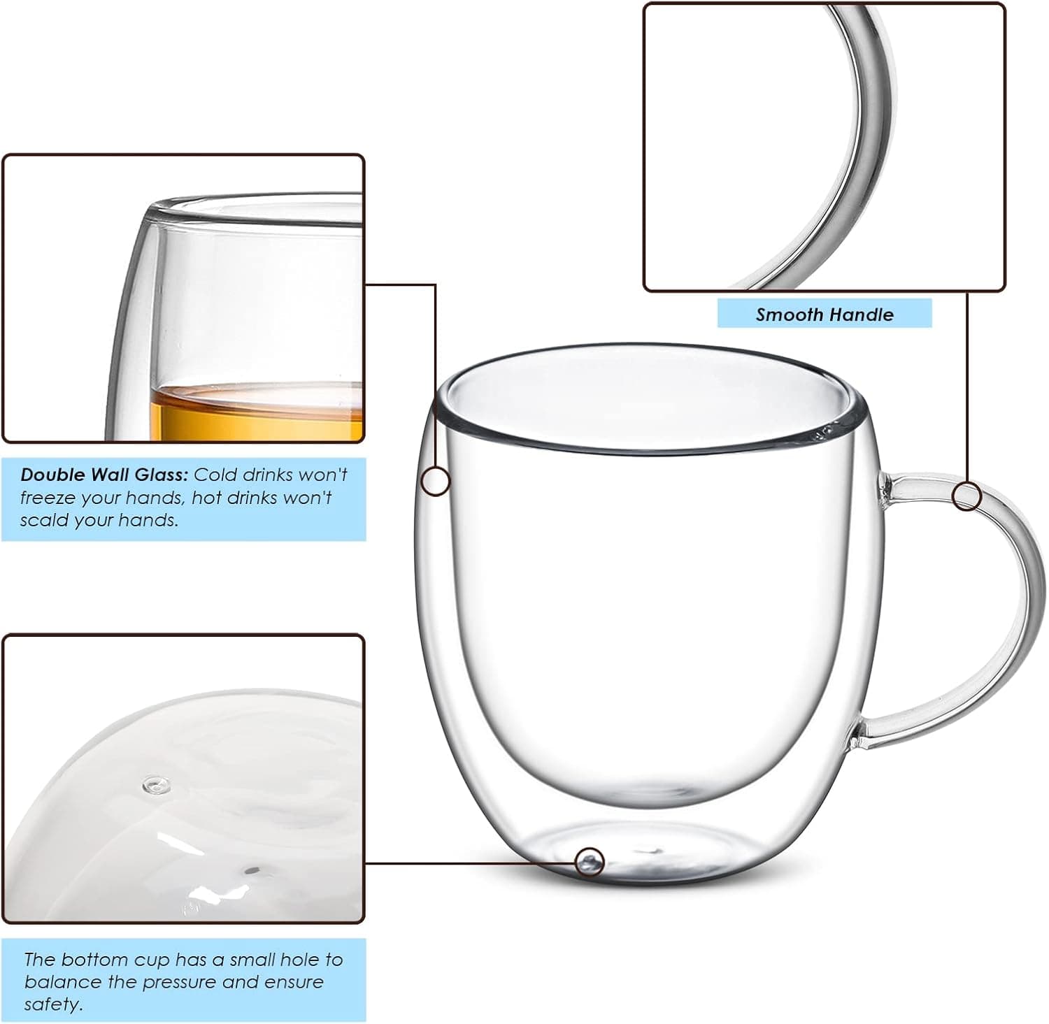 autumndeer Lot de 4 Tasse à Café Double Paroi en Verre à Café 250 ml - Résistants à la Chaleur (Lait, Cappuccino, Latte) - Empilables et Transparents - Idéaux pour Boissons Chaudes et Froides
