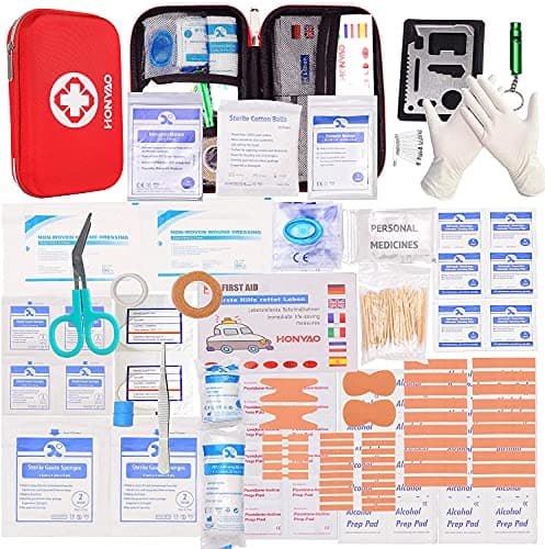 HONYAO Trousse de Premier Secours, Mini Boîte Médical, 200 Pièces Boîte de d'urgence de Survie Extérieur pour Voiture Maison Lieu de Travail Voyage Camping Randonnée et Sports en Plein Air