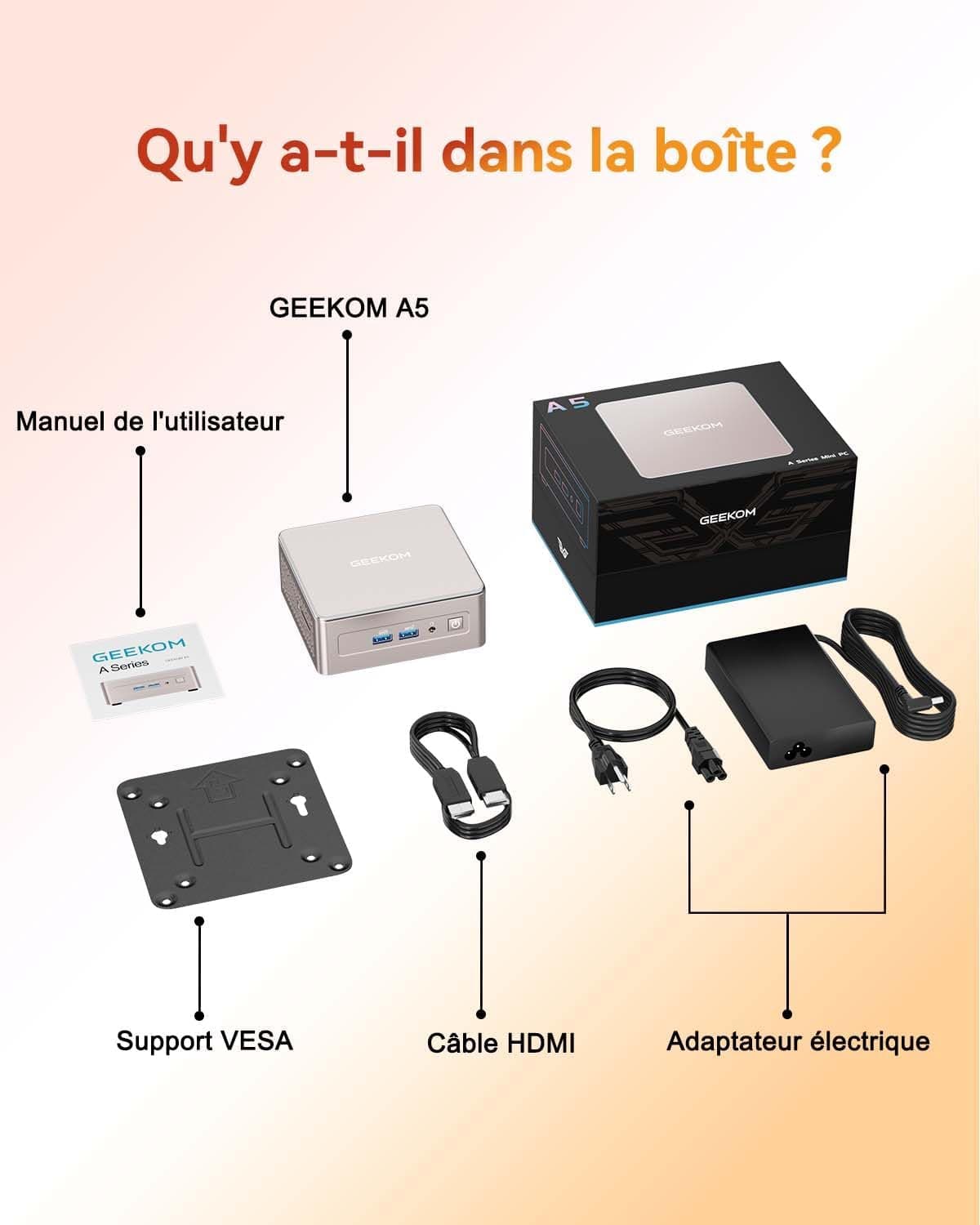 GEEKOM A5 Business Mini PC AMD Ryzen 7 7730U, 512Go SSD 16Go DDR4(Évolutif)