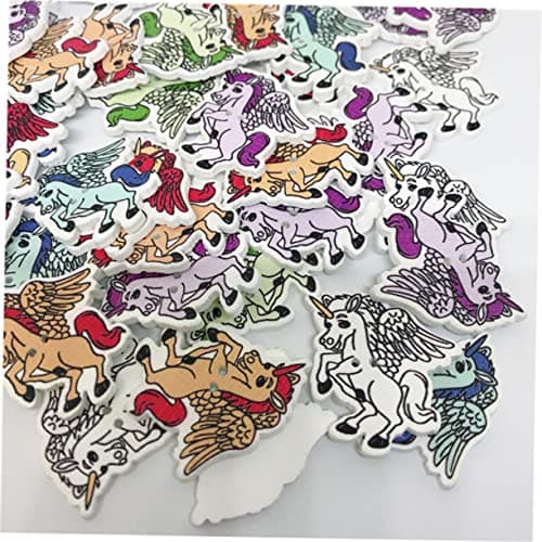 CORHAD Lot de 50 boutons à coudre en forme de licorne, pour décoration de fête, copeaux de bois, animaux