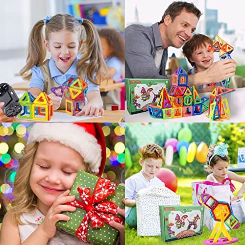 Jokooan Construction Magnétique Enfant(75 Pièces), Jeux de Construction Aimanté Blocs Magnétique Jeux Montessori Educatif Cadeau pour Les Enfants 4 5 6 Ans