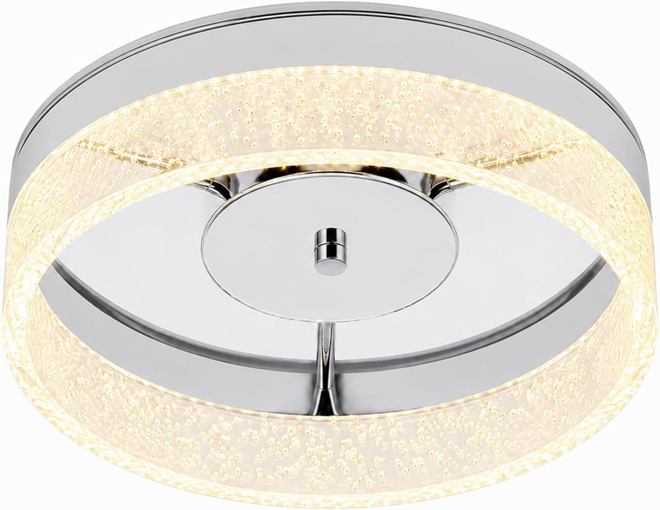 Qcyuui Plafonnier LED Design Chrome Acrylique Bulles Blanc Chaud 3000K | 20W,Écoénergétique,Design Compact,Idéal pour chambre,salon,couloir,cuisine,installation facile
