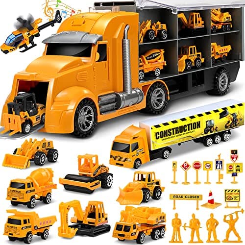 lenbest Camion de Transporteur Voiture Jouet - Ensembles de camions de Construction 11 en 1 Camion Transporteur de Petites Voitures - Anniversaire Noël Cadeau Enfants Garçons 3 Ans