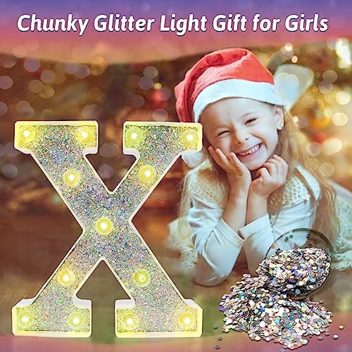 Beality Lettres Lumineuses LED 18 Couleurs Changeantes 26 Lettres de l'alphabet Brillantes à Paillettes Cadeaux Pour Filles et Femmes Anniversaire Noël Chambre à Coucher Fête Décoration (X)