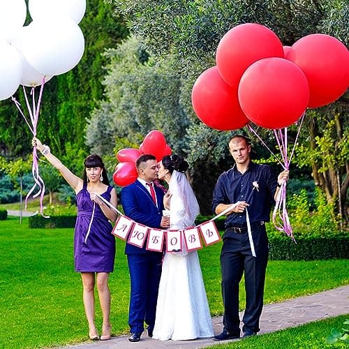 XXL Latex Ballons Rouge,36 Pouces Grand Ballon 90cm,10 Pièces Rouge Grand Ballons Ronds,Gonflable Géants Ballons pour Anniversaire,Mariage,Halloween,Noël, Evénements Fête Décorations