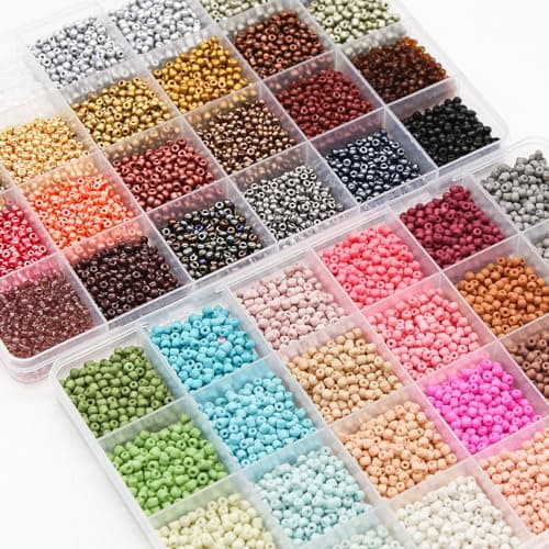 EuTengHao Perles de rocaille en verre pour kit de fabrication de bracelets, petites perles 8/0 pour bracelet, collier, bijoux, bricolage (3mm, 48 couleurs, verre dépoli et verre laqué)