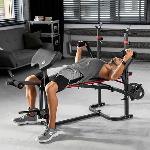 Hop-Sport Banc de Musculation Pliable Inclinable HS-1065, Banc d'entraînement complet, Support d'haltères, Entraîneur de Jambes, Banc musculation multifonction pour le Développé Couché avec papillon
