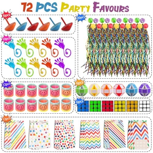 WDJLNZB Cadeaux Anniversaire Invités Enfant, Petit Jouet Anniversaire Invites, Pinata Remplissage Jouets Assortiment Ressort Jouet Mains Collantes Balles Rebondissantes Toupie Cube Magique