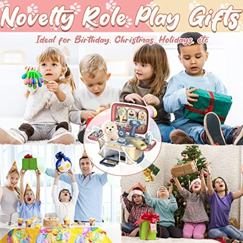 STAY GENT Jouet Veterinaire Enfant, 23 Pièces Malette Docteur avec Chien en Peluche & Transporte pour Nourrir et Soigner, Kit Veterinaire Jeu de Rôle Cadeau pour Jouet Garçons Filles 2 3 4 5 6 7 Ans