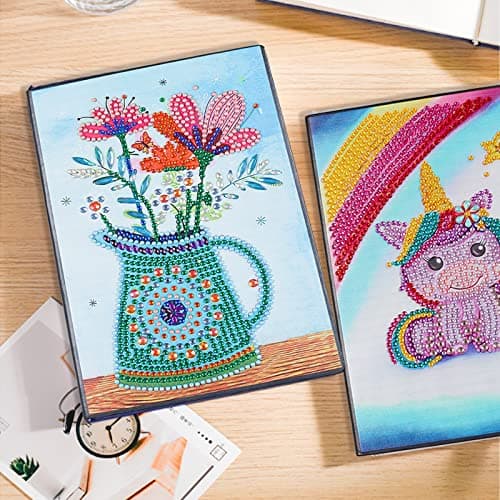 2 x DCIDBEI A5 Carnet Diamond Painting Journal Intime Fille Carnet Peinture Diamant Carnets Notes Broderie Diamants Diamant Painting Carnet de Note Fleurs Carnet de Voyage Cahier de Croquis A5 Unicorn