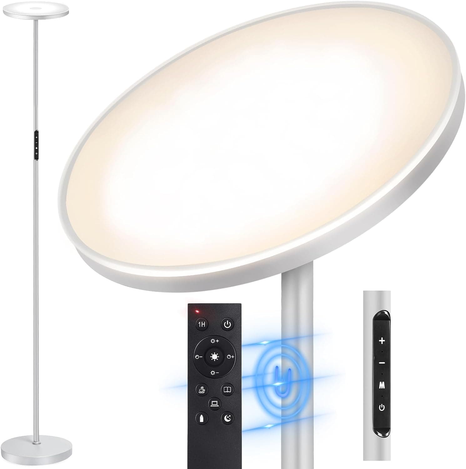 OUTON Lampadaire LED Dimmable 30W/3000LM, Minuterie 1 Heure, Gris argent
