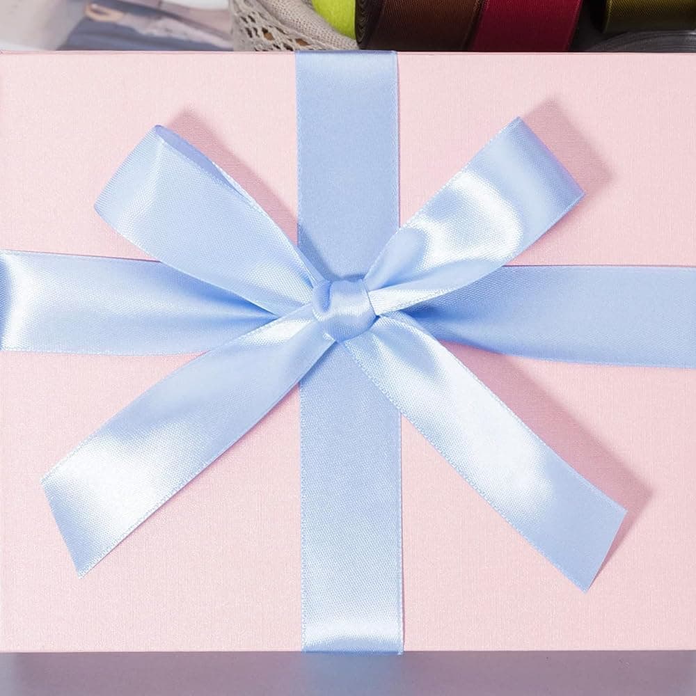 Ruban Satin Bleu 25mm, 66m Double Face Polyester pour Présents, Artisanat DIY, Décorations Saint-Valentin Mariage Anniversaire (22 m/Rouleau)