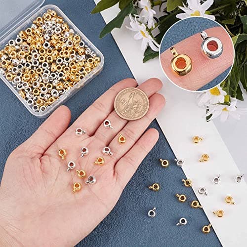 SUNNYCLUE 1 boîte 200 pièces Bélières Perles Breloques Breloques Lien Bélière Perles Européenne Grand Trou Perle Argent Entretoise Perles Métal Lâche Perle pour la Fabrication de Bijoux Femmes Adultes