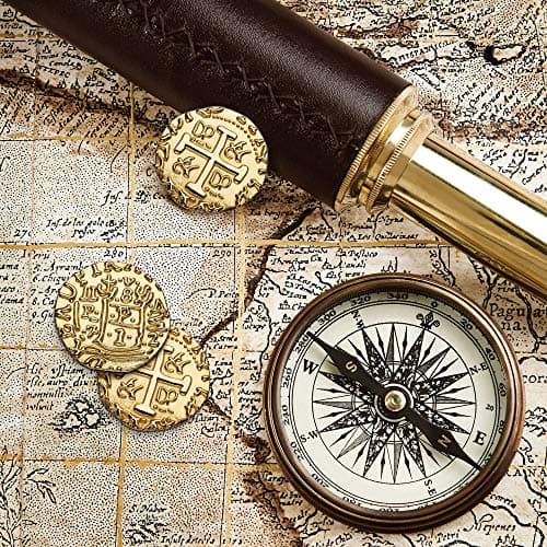 Pièces d'or Pirate en Métal - 35 Pieces Or Coffre Pirate Trésor, Répliques de Doublons Espagnols en Métal pour Les Jeux De Société, Les Jetons, Le Cosplay, Coffre Tresor de Jouet Pirate - M Taille