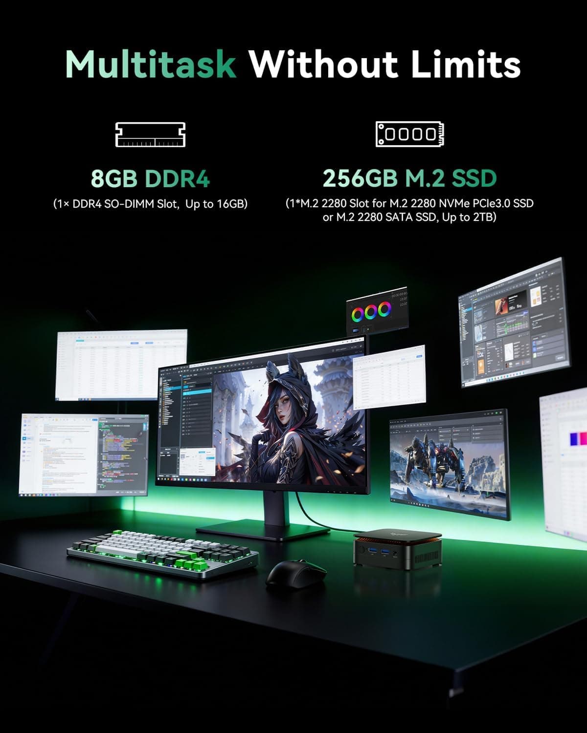 NiPoGi AK1PLUS Mini PC Ιntel N5030 12 Go RAM 256 Go SSD(2To Max)