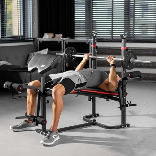 Hop-Sport Banc de Musculation Pliable Inclinable HS-1065, Banc d'entraînement complet, Support d'haltères, Entraîneur de Jambes, Banc musculation multifonction pour le Développé Couché avec papillon