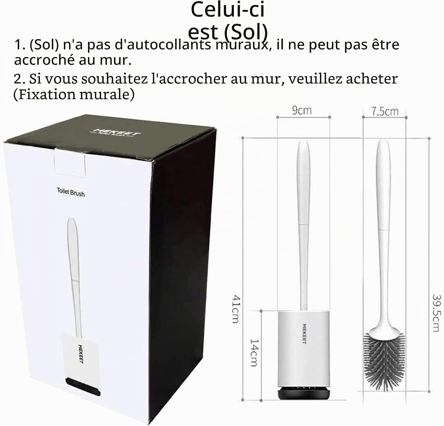 Brosse de Toilette Brosse WC en Silicone Antibactérienne balayette WC Ensemble Brosse de Toilettes à Manche Long avec Support Hygiénique (Flooring)