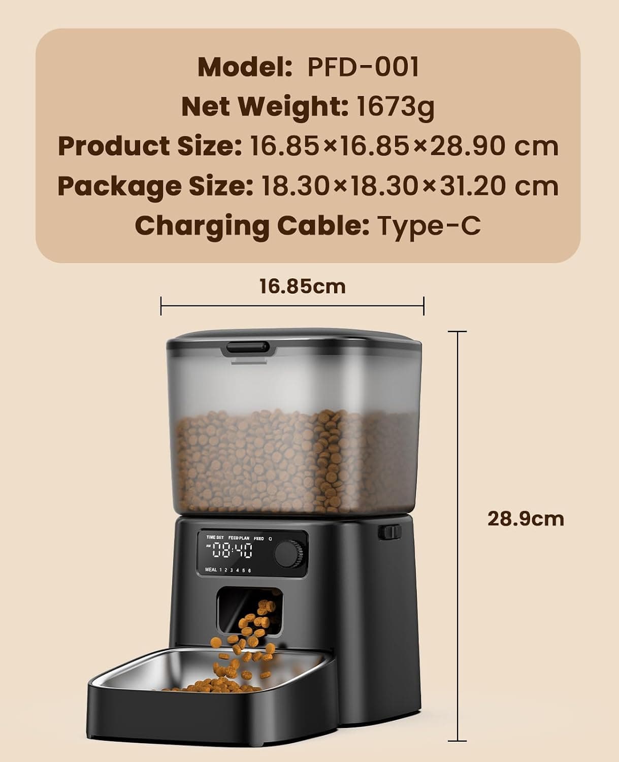 oneisall Distributeur Croquettes Chat Automatique, Gamelle Automatique 3.5L | Distributeur de Nourriture pour Chat/Chien, 1-6 Repas/Jour, Double Alimentation, Mangeoire Automatique à Un Bouton, Bol Inox