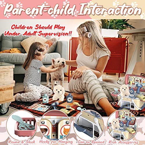 STAY GENT Jouet Veterinaire Enfant, 23 Pièces Malette Docteur avec Chien en Peluche & Transporte pour Nourrir et Soigner, Kit Veterinaire Jeu de Rôle Cadeau pour Jouet Garçons Filles 2 3 4 5 6 7 Ans