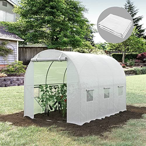 Outsunny Bâche de Rechange Serre Tunnel 6 m2, bâche dim. 3L x 2l x 2H m PE Anti-UV imperméable 6 fenêtres + Porte Enroulable zippée Blanc