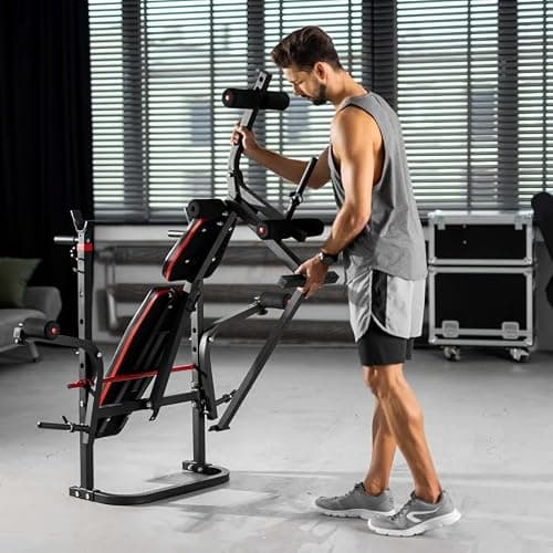 Hop-Sport Banc de Musculation Pliable Inclinable HS-1065, Banc d'entraînement complet, Support d'haltères, Entraîneur de Jambes, Banc musculation multifonction pour le Développé Couché avec papillon