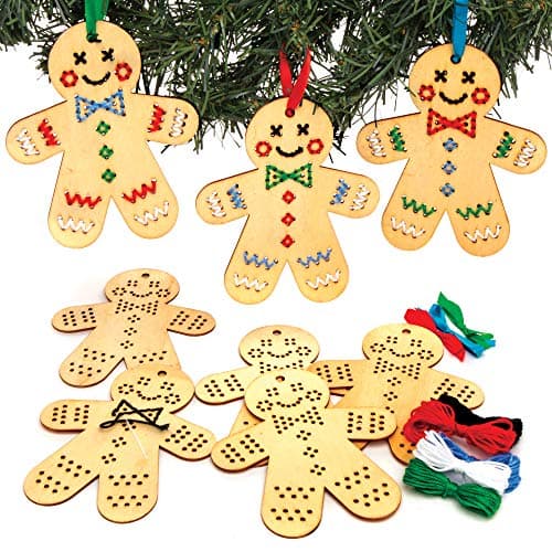 Baker Ross Kits de décorations bonhommes en pain d'épice au point de croix (Pack de 5), Le point de croix pour des amateurs et les loisirs créatifs pour enfants, Marron,Coloré