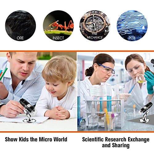 Microscope numérique USB, endoscope de grossissement 40X-1000X Portable Bysameyee, Microscope Digital 8 LED pour Windows 7/8/10 Mac Linux sous Android (avec OTG)