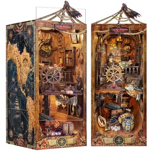 Quanquer DIY Book Nook Kit pour Adultes_avec Protection Anti-poussière et lumière LED 3D Maison de poupées Miniature en Bois BookNook Fantasy_Creativity Cadeau pour Ados (Age of Sail)