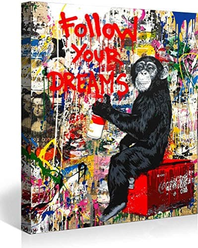 MJEDC Banksy Toile Tableau Follow Your Dreams Street Art Graffiti Toile Art Décor Impression sur Toile Tableau Décoration murale salon moderne Avec Cadre 20x30cm