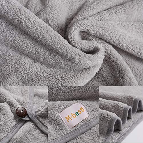 M-bestl Lot de 2 Serviettes de séchage pour Cheveux, Serviette à Cheveux en Microfibre Super absorbante avec Bouton pour sécher Rapidement Les Cheveux (Gris foncé et Gris Clair)