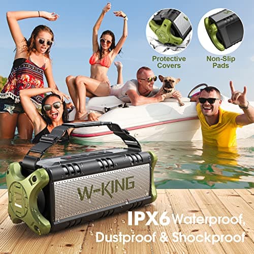 W-KING 90W Peak 50W RMS Enceinte Bluetooth Puissante, Grosse Haut Parleur Bluetooth Portable avec Basses Intenses/EQ, Enceinte San Fil Etanche IPX6/Powerbank/40H Lecture, Enceintes Exterieur NFC/TF