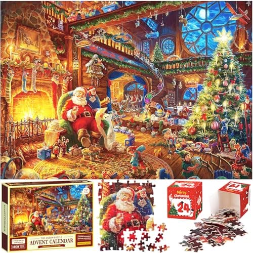 RONSTONE Calendrier de l'Avent 2024 Puzzle - Puzzle Calendrier de l'avent de Noël - 24 Boîtes 1008 Pièces Puzzle pour le compte à rebours de Noël Décoration de la Maison pour les Adultes