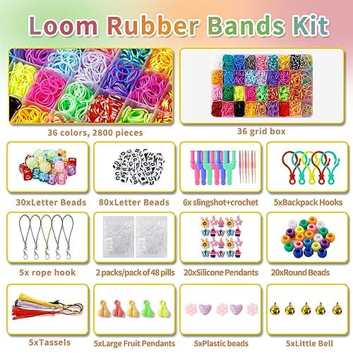 2600+ Elastique Bracelet Kit,36 Bracelets Elastiques en caoutchouc de couleurs différentes,C'est le meilleur choix pour les enfants pour fabriquer des bracelets,des boucles d'oreilles et des colliers