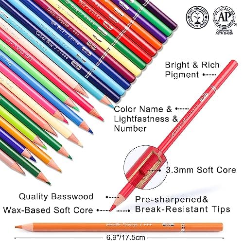 HIFORNY Ensemble de 80 crayons de couleur pour adultes - 72 couleurs de crayons de couleur avec des extras, des crayons à mine tendre pour artistes