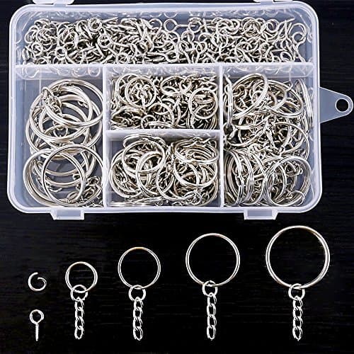 Swpeet 100 pcs Porte-clés Anneaux avec chaîne et tiges à vis 100 pcs Bulk pour travaux manuels argenté