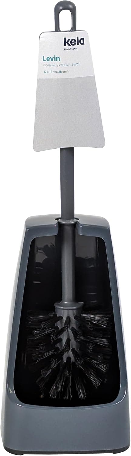 kela Brosse à WC avec réservoir Semi-Ouvert, 38 cm, Brosse pour Toilettes, Ensemble Brosse WC Levin, Gris foncé