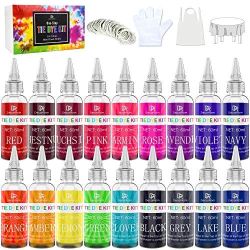 Tie Dye Kit 18 Couleurs - Peinture Teinture Textile de Tissu Vives pour Enfants et Adultes DIY Peinture de Vêtements - Poudres Graffiti Dye Permanent Tout-en-1 pour T-Shirts, Chemise, Fête, Hoodie