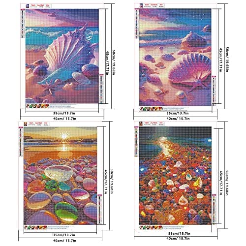 DCIDBEI 4x 3D AI Peinture Diamant Paysage Plage 40x50 cm Diamond Painting Plage et Mer Diamond Painting Paysage Bord de Mer Diamond Painting Coquillage Diamond Painting Fluorescent Pierres