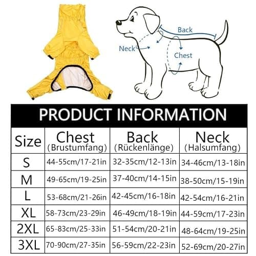 Geyecete - Extensible 1/2 Jambe Costume Combinaison pour Chiens, Manteaux imperméable pour Chien avec Fermeture éclair e Nylon Boucle,pour Chiens de Grande, Petite et Moyenne Taille-Jaune-XXL