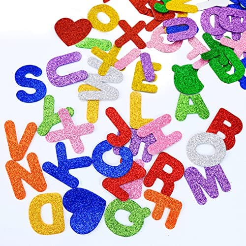 168 Pcs Stickers Lettres en Mousse, Lettres de l'alphabet Stickers Autocollants étoiles Coeur letters Glitter Mousse Activités Manuelles DIY Art Décoration pour Enfants et Adultes