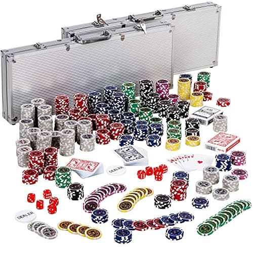 GAMES PLANET Set de Poker avec 1000 jetons Laser, 2 valises de Poker, Silver