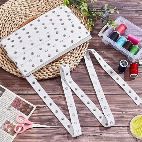 nbeads 6 Verges(5.48 m)/Rouleau Ruban à Bouton-Pression, 2cm Large Blanc Couture Bouton Pression Attache Bouton Bandes Snap Bande Vêtement Accessoires pour Vêtements Attache Couture Artisanat