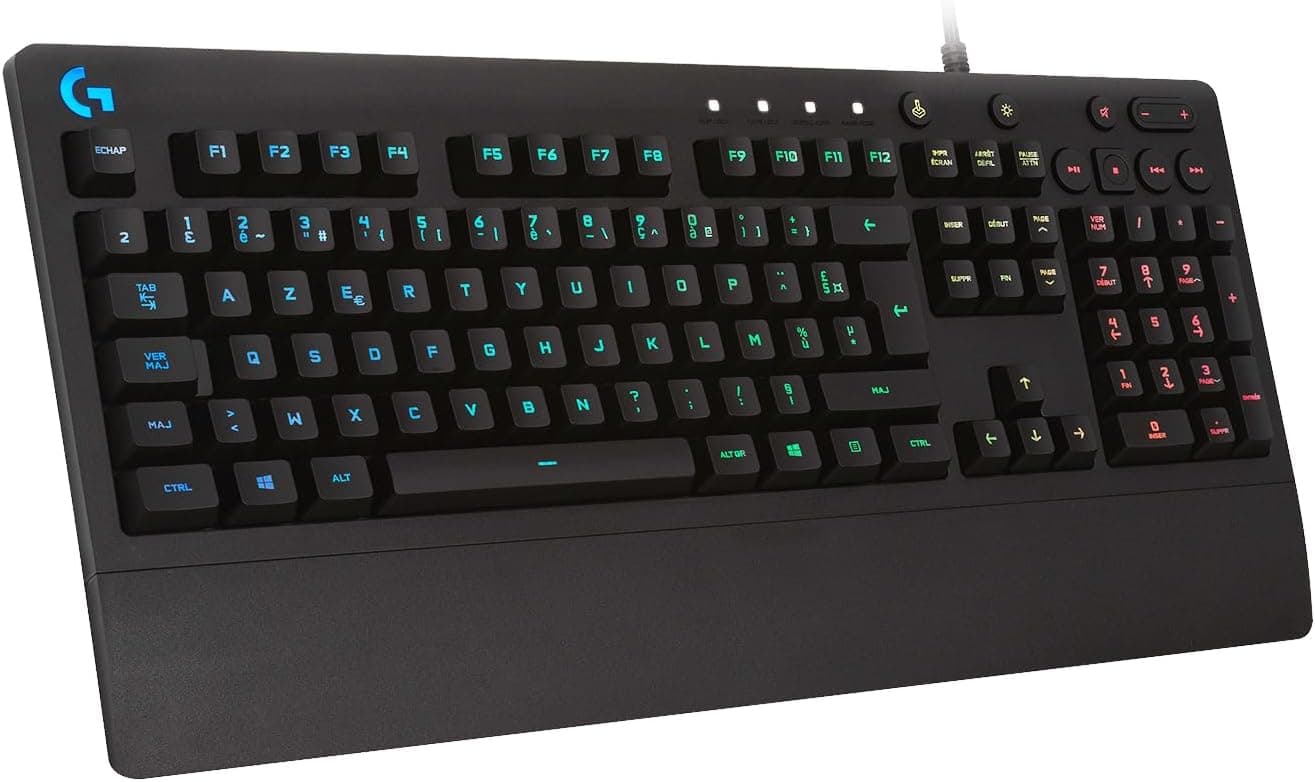 Logitech G213 Prodigy, Clavier Gamer, Eclairage RGB LIGHTSYNC | Résistant aux Éclaboussures, Personnalisable, Commandes Multimédia Dédiées, Français AZERTY - Noir