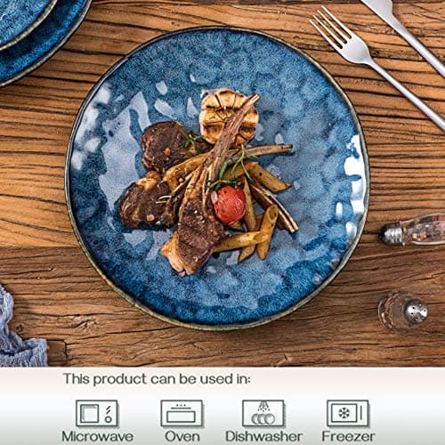 vicrays Assiette Plate à Dîner,4 Pièces, Grande Assiette en Céramique,26,7 cm,passent au micro-ondes, au four, au lave-vaisselle, résistantes aux rayures, en convient pour steak, pâtes, pizza (bleu)