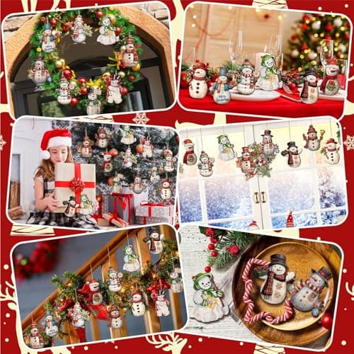 Petits Pendentifs Bois Noël 24 Pièces Decoration Sapin Noel en Bois Pendentifs en Bois de Noël Sujet de Decoration en Bois Noel pour Sapin de Noël Cheminée de Fenêtre Bar Décoration (D)
