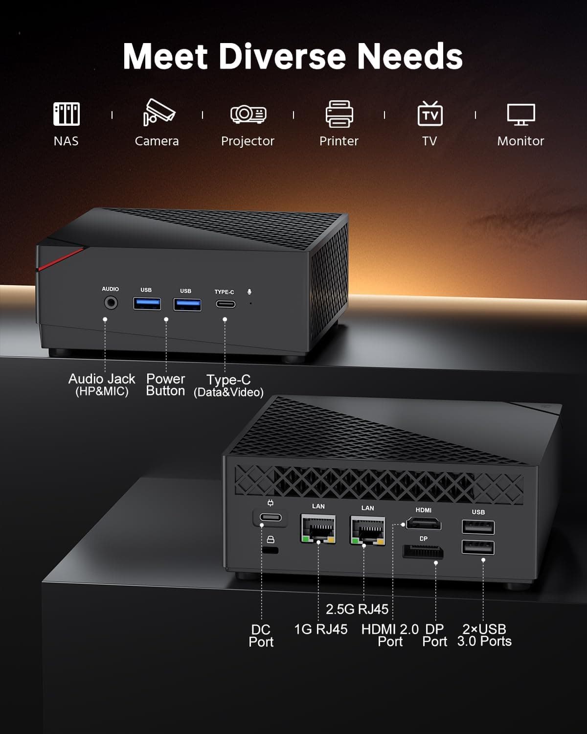NiPoGi AM06 Pro Mini PC W-11 Pro, Ryzen 5 7430U(6C/ 12T, jusqu'à 4,30 GHz)